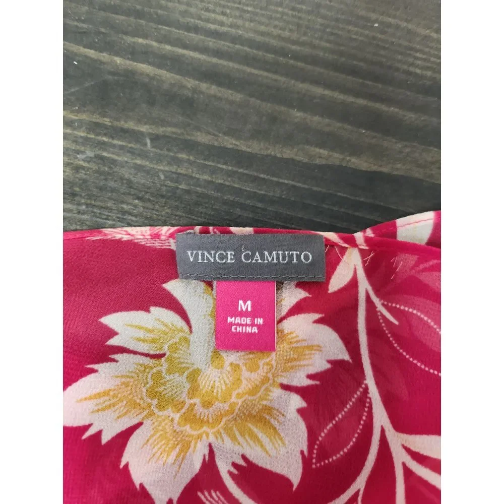 Vince Camuto Women's Pink V-neck Floral Chiffon Cover up‎  Duster Size Med